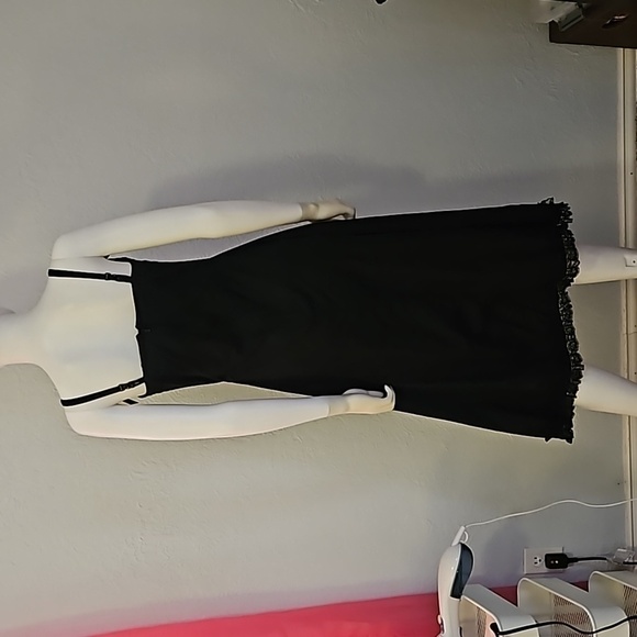 LUCKY 13 Retro Black Floral Lace Spaghetti Bow Strap Pin-up Rockabilly Dress - Picture 6 of 9